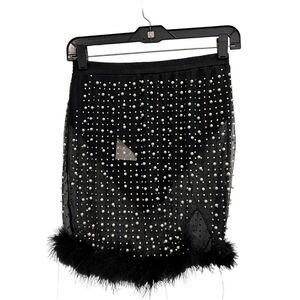 Hot & Delicious womens semi-sheer beaded skirt black pearl white NEW NWT Size: M